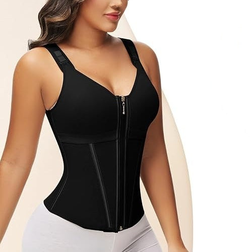 💎 50% DE RÉDUCTION ! 💎 Gaine Amincissante Ventre Plat – 17 Baleines en Acier, Double Compression & Bretelles Réglables 🖤✨