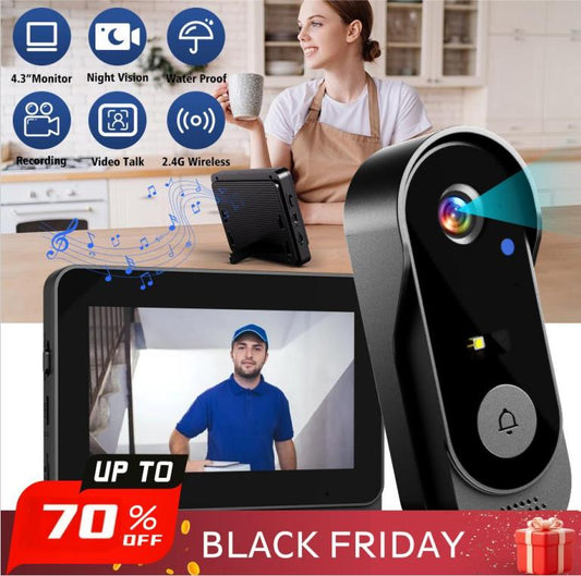 🔔70% DE RÉDUCTION ! 📹 Caméra de Sonnette Sans Fil 1080P – Champ de Vision 170°, Écran 4,3 Pouces & Vision Nocturne IPX65 🏡