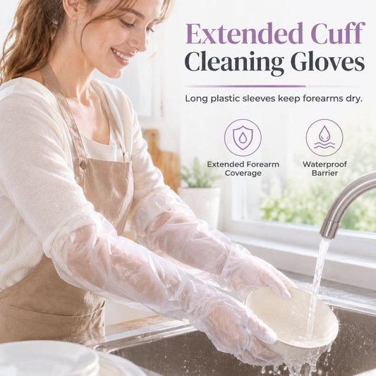 ⏳ 50% OFF! ✨ Disposable Long-Cuff Cleaning Gloves – Extended Sleeve Coverage for Splash-Prone Chores, Lightweight Film Construction, Gathered Cuff Fit & Lower-Forearm Protection – 20/50/100 Pack 🧤