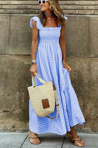 🔆⌛50% de réduction pour une durée limitée jusqu'à l'arrivée de l'été !🔥Tendance d’été femme collage plaid robe halter👗