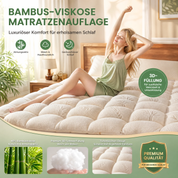 HOT SALE 2026🥳💞50,000+ SOLD!👵❤️ Bamboo Fiber Viscose Mattress Protector with Deep Pockets, Quilted Mattress Topper, Soft & Pressure-Relieving