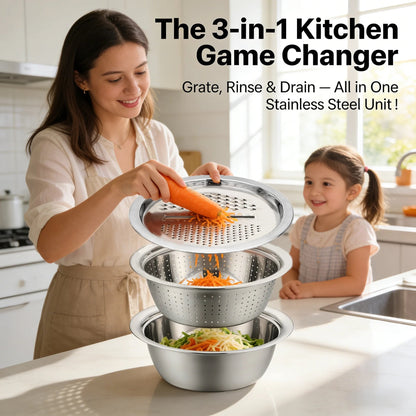 🎉 2026 Sale — Over 25,600 Sold!🧀3‑in‑1 Stainless Steel Grater Bowl 🔪