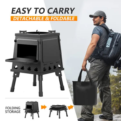 🎉 2026 Sale — Over 30,200 Sold!🏕️Foldable Cast‑Iron Wood Burning Rocket Stove 🔥