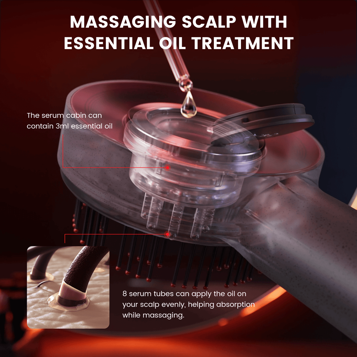 💎 50% DE RÉDUCTION ! 💎 Brosse de Massage du Cuir Chevelu 3-en-1 – Lumière Rouge 630 nm, 72 Picots & Applicateur d’Huile pour Croissance Capillaire Accélérée 🌿💆‍♀️