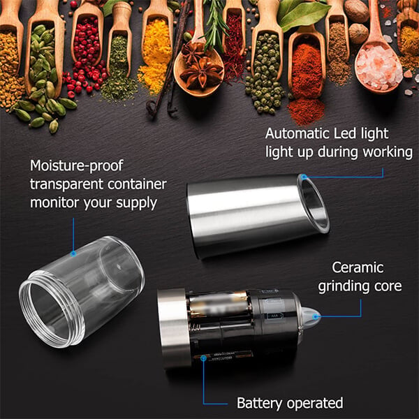 ✨🔥 Vente50% OFF – Moulin à sel et poivre électrique automatique à induction par gravité ⚡🧂⚫