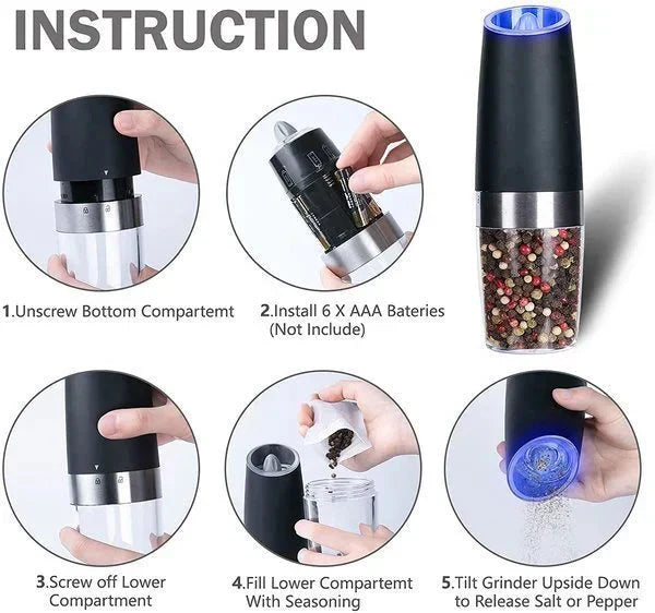 ✨🔥 Vente50% OFF – Moulin à sel et poivre électrique automatique à induction par gravité ⚡🧂⚫