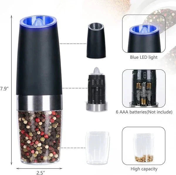 ✨🔥 Vente50% OFF – Moulin à sel et poivre électrique automatique à induction par gravité ⚡🧂⚫