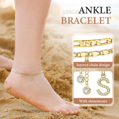 💫🔥 ½ PRIX ! Bracelet de cheville superposé doré – 2 chaînes fines, look bohème chic, cadeau idéal pour elle 🎁🌞