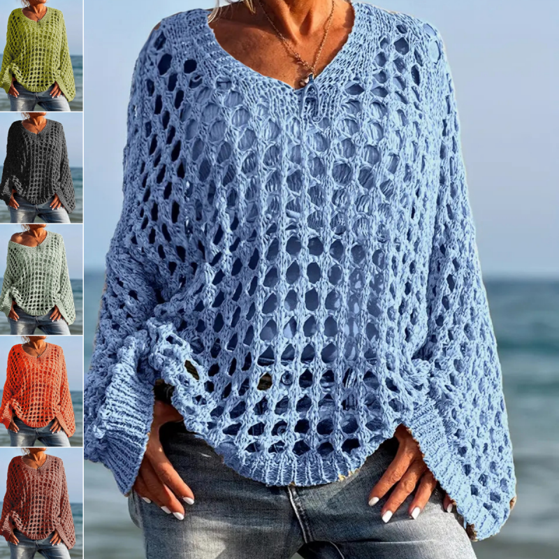 🌸Nouveauté🌸Haut décontracté pour femme, couleur unie, en maille crochetée