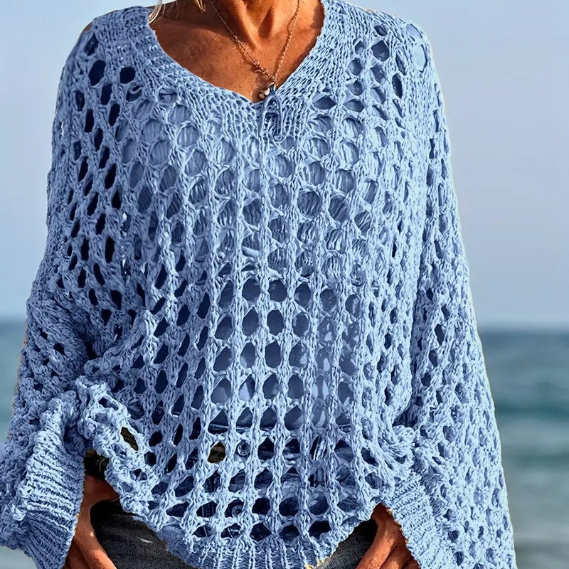 🌸Nouveauté🌸Haut décontracté pour femme, couleur unie, en maille crochetée