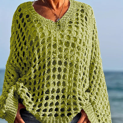 🌸Nouveauté🌸Haut décontracté pour femme, couleur unie, en maille crochetée