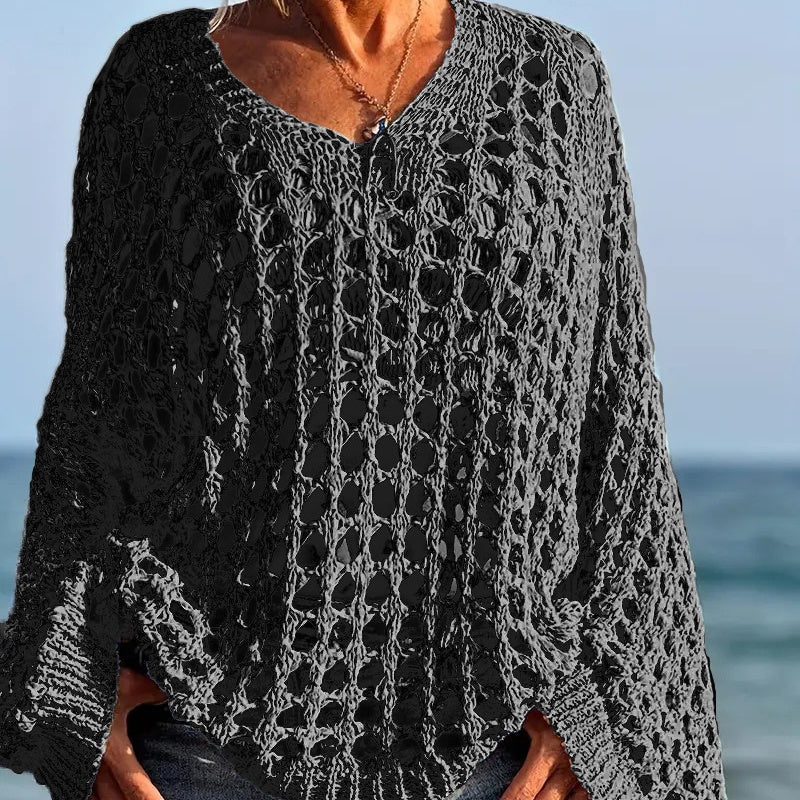 🌸Nouveauté🌸Haut décontracté pour femme, couleur unie, en maille crochetée