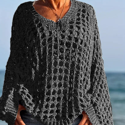 🌸Nouveauté🌸Haut décontracté pour femme, couleur unie, en maille crochetée