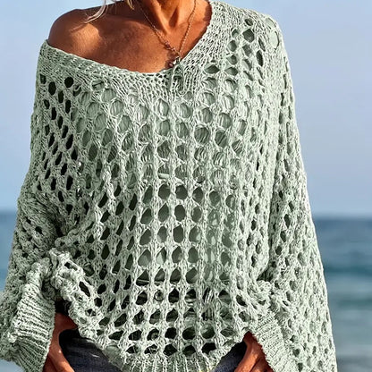 🌸Nouveauté🌸Haut décontracté pour femme, couleur unie, en maille crochetée