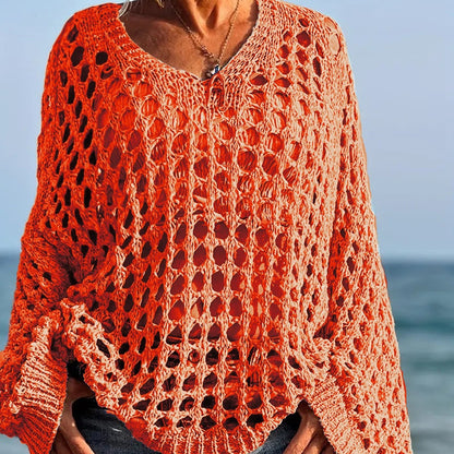 🌸Nouveauté🌸Haut décontracté pour femme, couleur unie, en maille crochetée