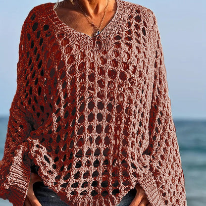 🌸Nouveauté🌸Haut décontracté pour femme, couleur unie, en maille crochetée