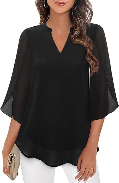 💖Chemise en mousseline à encolure en V