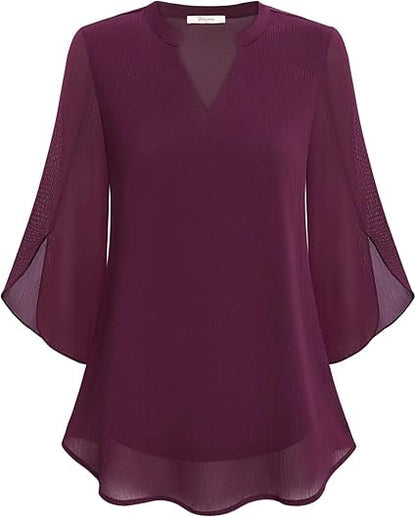 💖Chemise en mousseline à encolure en V