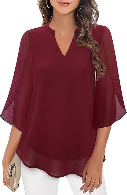 💖Chemise en mousseline à encolure en V