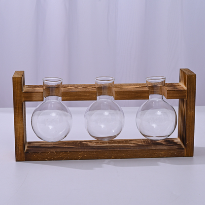 🌿 Rustic Wooden Stand Hydroponic Vases – Soil-Free Plant Growing | Farmhouse Style Décor for Home, Office & Kitchen
