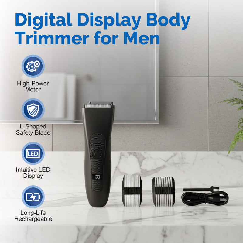 🪒⚡🔋 PROMO -50% ! Tondeuse Corporelle Homme à Affichage Numérique – Lame Sécurisée L, Moteur Puissant & 90 min Autonomie (USB)