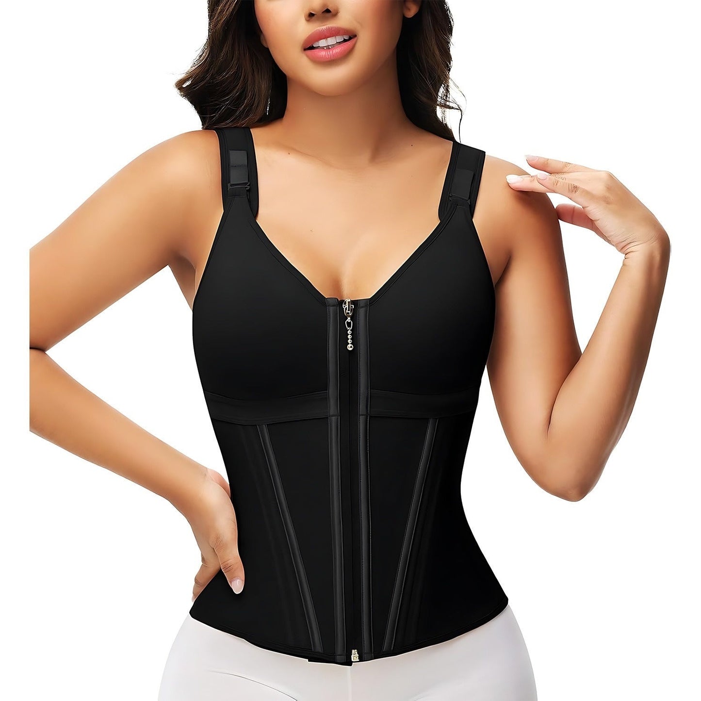 💎 50% DE RÉDUCTION ! 💎 Gaine Amincissante Ventre Plat – 17 Baleines en Acier, Double Compression & Bretelles Réglables 🖤✨