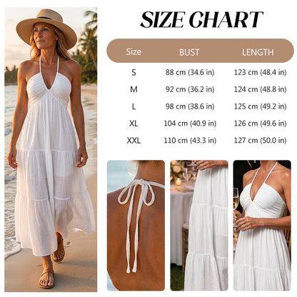 💎 60% DE RÉDUCTION ! 💎 Robe Maxi À Étages Col Licou Dos Nu – Tissu Léger, Silhouette Fluide & Imprimé Été ☀️🌸