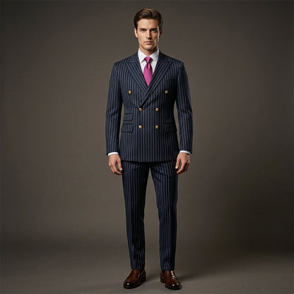 🔥Offre à durée limitée - Ensemble costume à double boutonnage à fines rayures pour homme