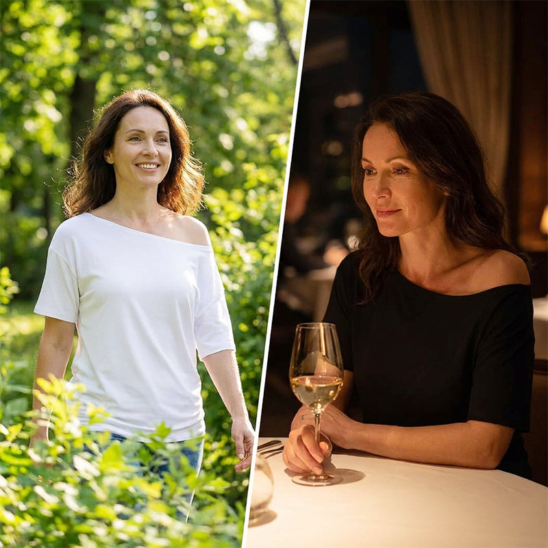 ✨🔥 50% DE RÉDUCTION – Ensemble deux pièces pour femme : haut ample à épaules dénudées | Tendance, léger, parfait pour l'été 🌞💃