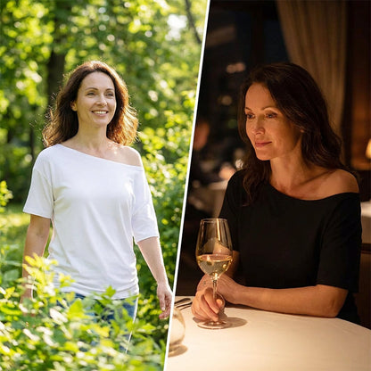 ✨🔥 50% DE RÉDUCTION – Ensemble deux pièces pour femme : haut ample à épaules dénudées | Tendance, léger, parfait pour l'été 🌞💃