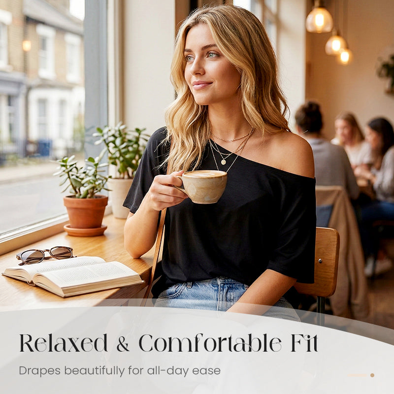✨🔥 50% DE RÉDUCTION – Ensemble deux pièces pour femme : haut ample à épaules dénudées | Tendance, léger, parfait pour l'été 🌞💃