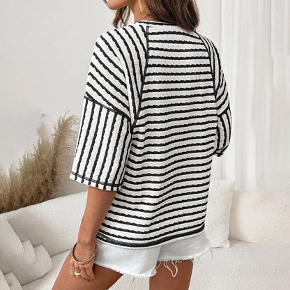 🔥SOLDES 50 % DE RÉDUCTION✨T-shirt à rayures coupe ample pour femme