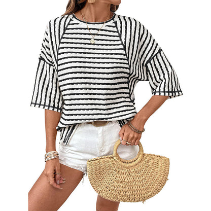 🔥SOLDES 50 % DE RÉDUCTION✨T-shirt à rayures coupe ample pour femme