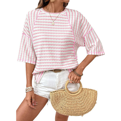 🔥SOLDES 50 % DE RÉDUCTION✨T-shirt à rayures coupe ample pour femme