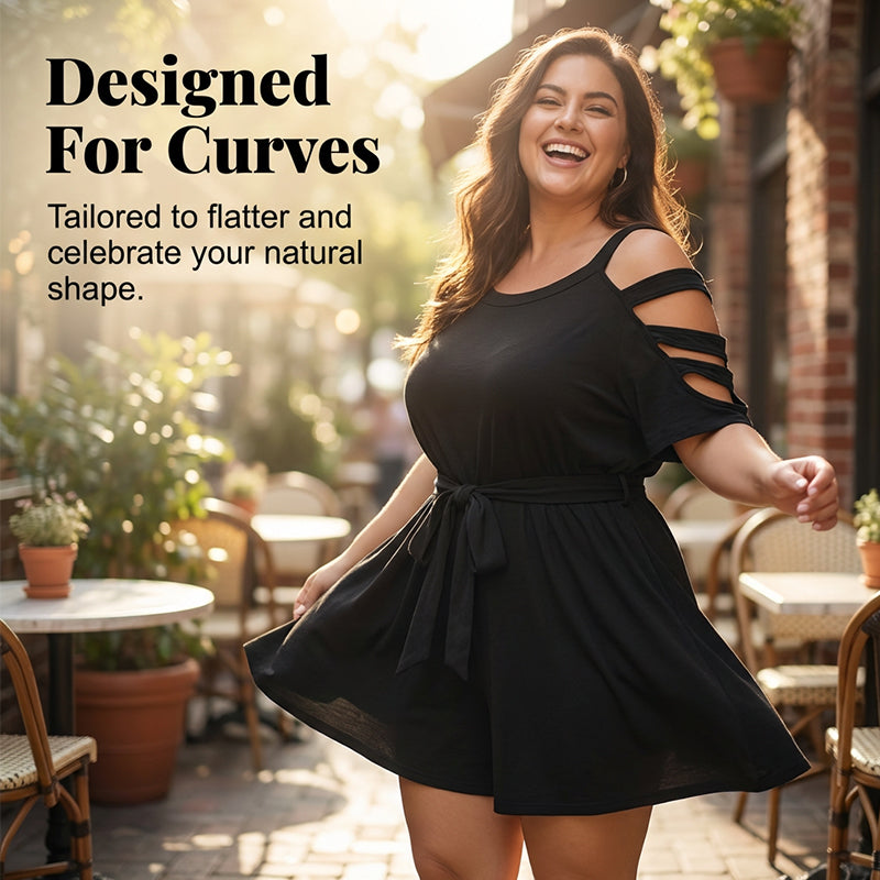 👗50 % de réduction !✨Combinaison-short décontractée à épaules dénudées pour femme avec ceinture à nouer