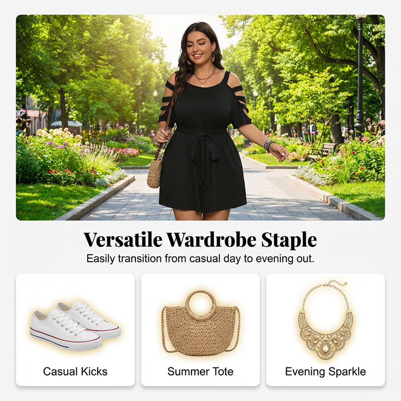👗50 % de réduction !✨Combinaison-short décontractée à épaules dénudées pour femme avec ceinture à nouer