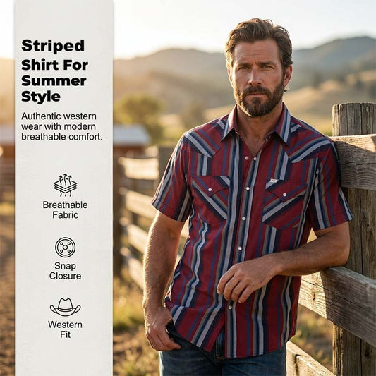 Chemise western rayée à manches courtes pour homme