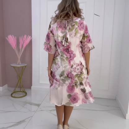 Robe à volants étagés à manches courtes et imprimé floral pour femme
