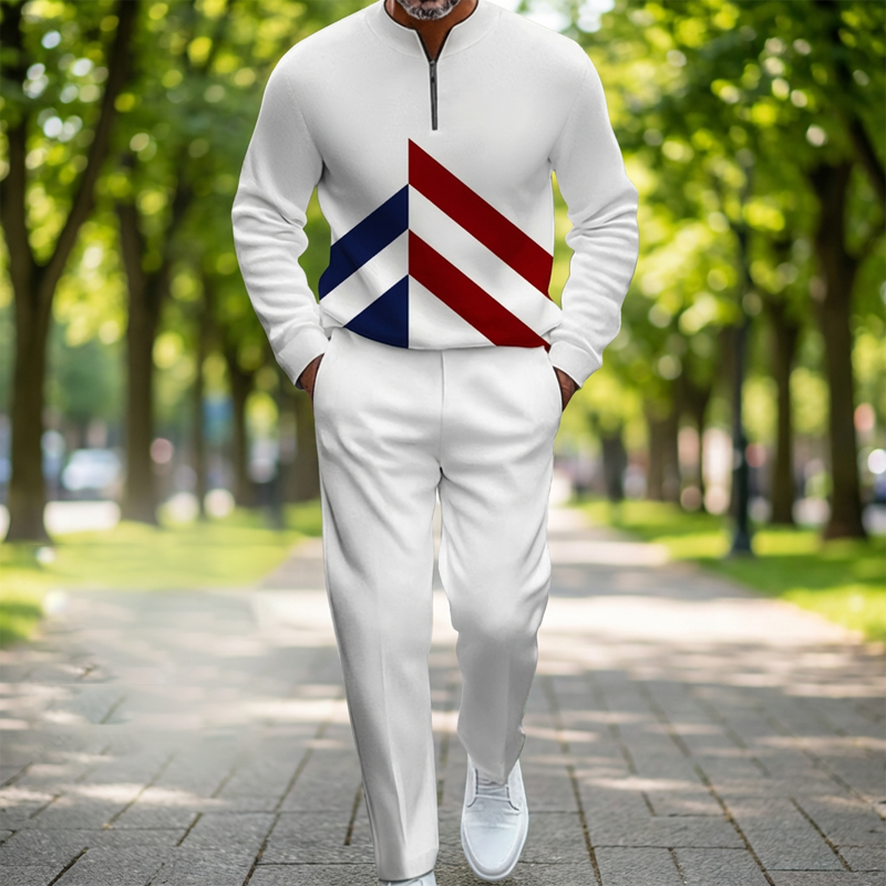 🎁Nouveauté : 50 % de réduction !💥 Ensemble de survêtement homme à demi-zip et blocs de couleurs