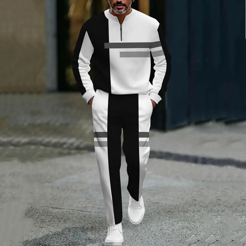 🎁Nouveauté : 50 % de réduction !💥 Ensemble de survêtement homme à demi-zip et blocs de couleurs