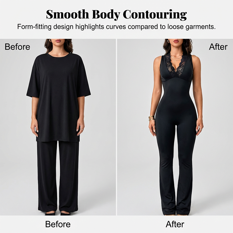 💎 -50% SUR LE COMBISHORT EN DENTELLE ! 💎 Col V, Coupe Bodycon & Jambes Flairées pour une Soirée Inoubliable ✨