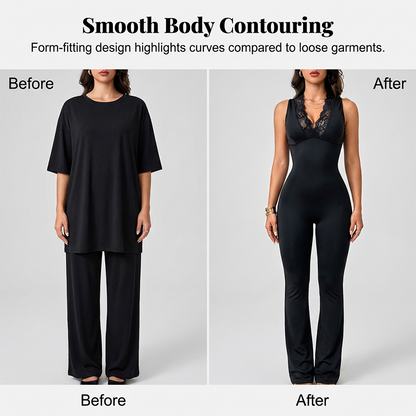 💎 -50% SUR LE COMBISHORT EN DENTELLE ! 💎 Col V, Coupe Bodycon & Jambes Flairées pour une Soirée Inoubliable ✨