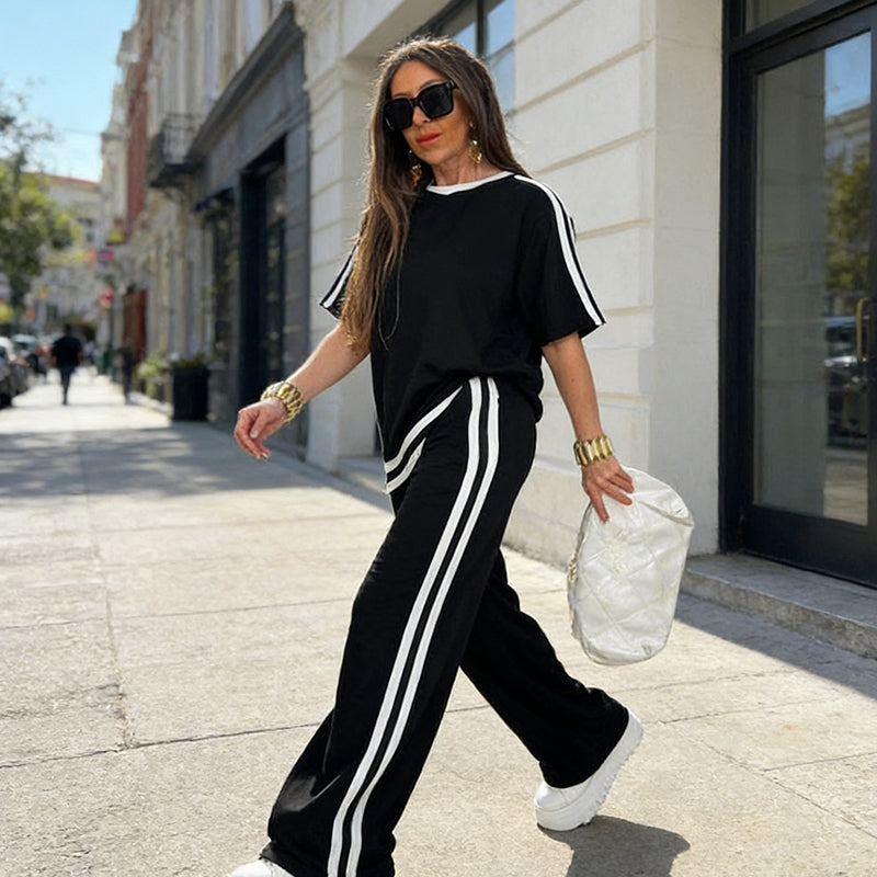 👖 50 % DE RÉDUCTION SUR L'ENSEMBLE DEUX PIÈCES À RAYURES ! ✨ Doux, respirant et coupe ample pour un look décontracté parfait 🌿