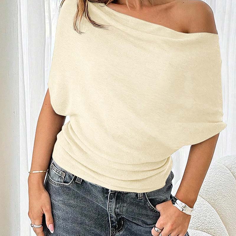Haut asymétrique à épaules dénudées et manches chauve-souris pour femme