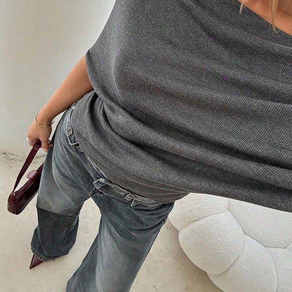 Haut asymétrique à épaules dénudées et manches chauve-souris pour femme