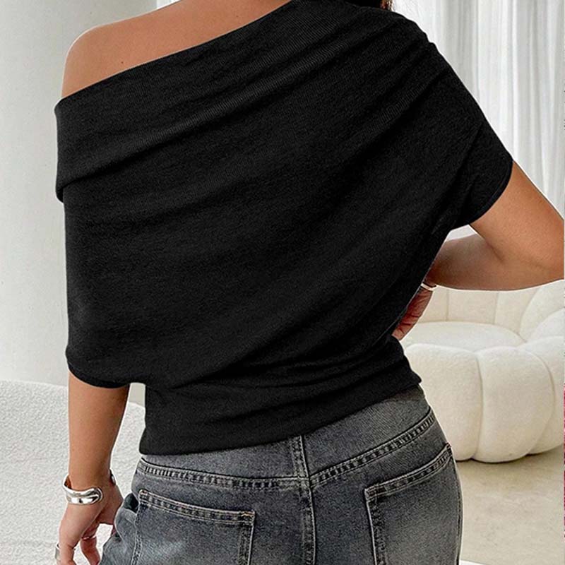 Haut asymétrique à épaules dénudées et manches chauve-souris pour femme