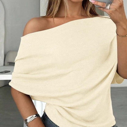 Haut asymétrique à épaules dénudées et manches chauve-souris pour femme