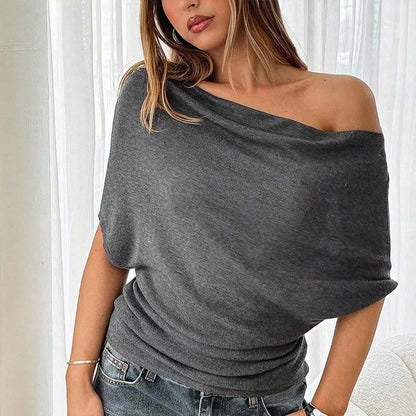 Haut asymétrique à épaules dénudées et manches chauve-souris pour femme