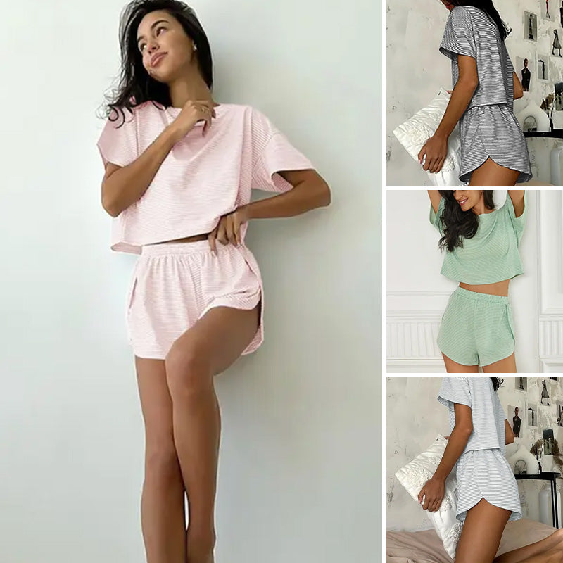 🏠 50 % DE RÉDUCTION MAINTENANT ! 👚 Ensemble lounge rayé pour femme – Confort ultime et style chic 🍃✨