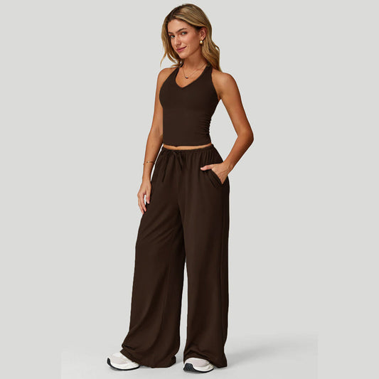 Ensemble haut court dos nu et pantalon large pour femme